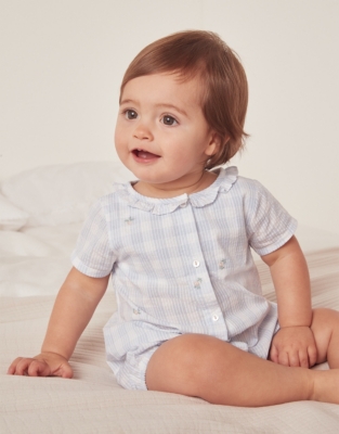 Organic Cotton Floral Embroidered Gingham Shortie (0–24mths)