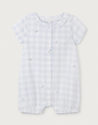 Organic Cotton Floral Embroidered Gingham Shortie (0–24mths)