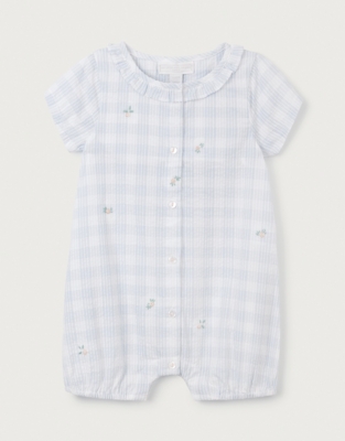 Organic Cotton Floral Embroidered Gingham Shortie (0–9mths)
