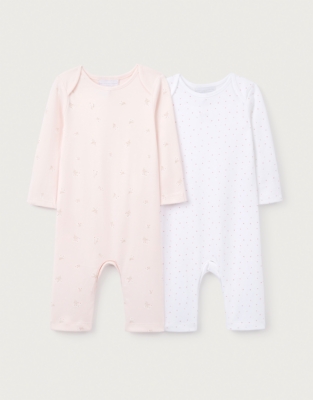 Organic Cotton Floral Sleepsuits – Set of 2 (0–9mths)