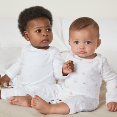 Organic Cotton Flower & Heart Sleepsuits (0–2yrs)