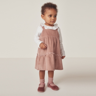 Organic Cotton Frill Collar Top & Cord Pinafore Set (0–18mths)