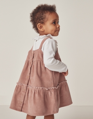 Organic Cotton Frill Collar Top & Cord Pinafore Set (0–18mths)