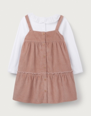 Organic Cotton Frill Collar Top & Cord Pinafore Set (0–18mths)