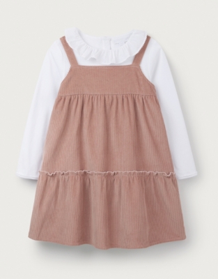 Organic Cotton Frill Collar Top & Cord Pinafore Set (0–18mths)