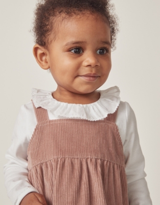 Organic Cotton Frill Collar Top & Cord Pinafore Set (0–18mths)