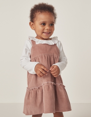 Organic Cotton Frill Collar Top & Cord Pinafore Set (0–18mths)