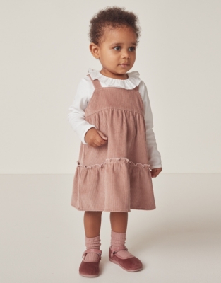 Organic Cotton Frill Collar Top & Cord Pinafore Set (0–18mths)