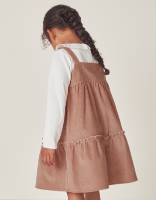 Organic Cotton Frill Collar Top & Cord Pinafore Set (18mths–6yrs)