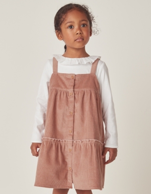 Organic Cotton Frill Collar Top & Cord Pinafore Set (18mths–6yrs)