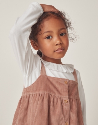 Organic Cotton Frill Collar Top & Cord Pinafore Set (18mths–6yrs)