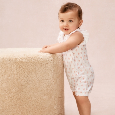 Organic Cotton Frill Wrap Daisy Block Print Shortie Sleepsuit (0–2yrs)