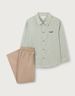 Organic Cotton Gingham Crocodile Shirt & Pants Set (0–18mths)