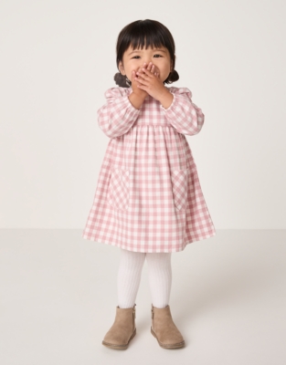 Organic Cotton Gingham Dress & Tights Set (0–4yrs)