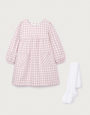 Organic Cotton Gingham Dress & Tights Set (0–4yrs)