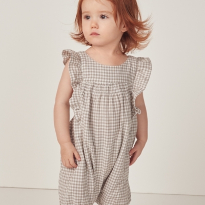 Organic Cotton Gingham Hand Smocked Shortie (0–2yrs)