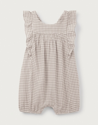 Organic Cotton Gingham Hand Smocked Shortie (0–2yrs)