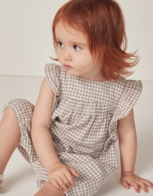 Organic Cotton Gingham Hand Smocked Shortie (0–2yrs)