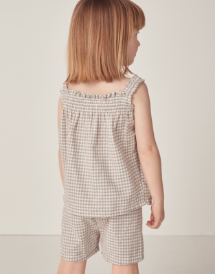 Organic Cotton Gingham Hand Smocked Top & Shorts Set (18mths–6yrs)