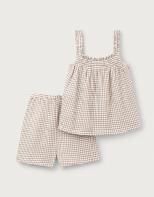 Organic Cotton Gingham Hand Smocked Top & Shorts Set (18mths–6yrs)