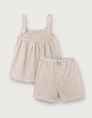 Organic Cotton Gingham Hand Smocked Top & Shorts Set (18mths–6yrs)