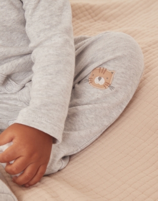 Organic Cotton Gray Marl Cheetah Knee Popper Down Sleepsuit (0–9mths)