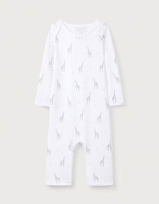 Organic Cotton Grey Giraffe Print Sleepsuit (0–24mths)