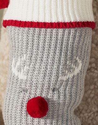 Organic Cotton Grey Knitted Jingles Reindeer Stocking