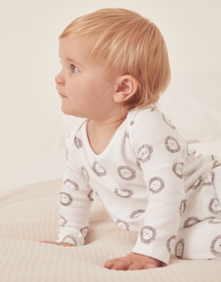 Organic Cotton Grey Lion Face Print Sleepsuit (0–9mths)