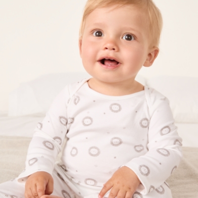 Organic Cotton Grey Lion Sleepsuit (0–24mths)