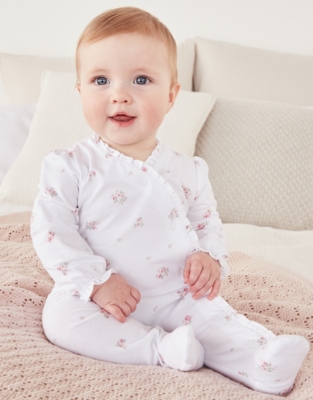 Organic Cotton Hattie Floral Frill Wrap Sleepsuit (0–24mths) | Baby ...