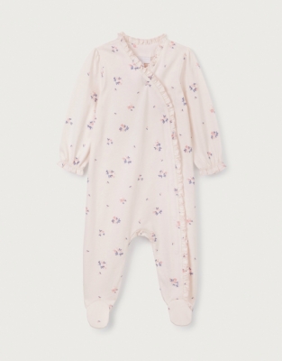 Organic Cotton Hattie Floral Frill Wrap Sleepsuit (0–24mths)