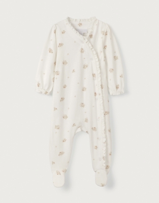 Organic Cotton Hattie Floral Frill Wrap Sleepsuit (0–24mths)