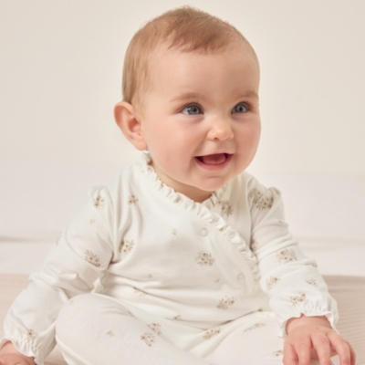 Organic Cotton Hattie Floral Frill Wrap Sleepsuit (0–24mths)