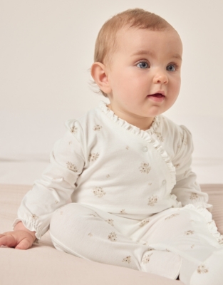 Organic Cotton Hattie Floral Frill Wrap Sleepsuit (0–9mths)