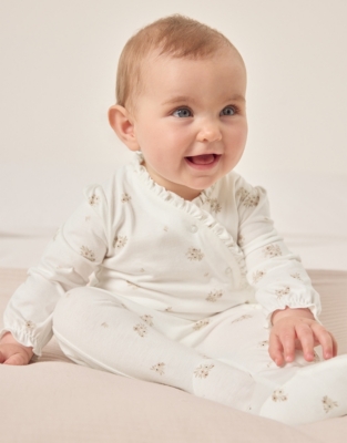 Organic Cotton Hattie Floral Frill Wrap Sleepsuit (0–9mths)