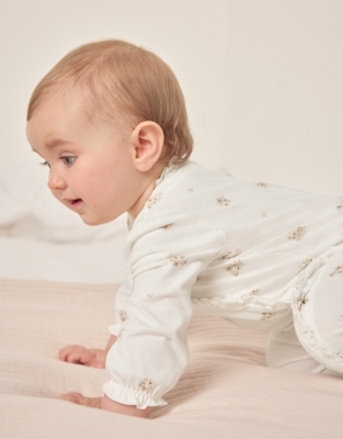 Organic Cotton Hattie Floral Frill Wrap Sleepsuit (0–9mths)