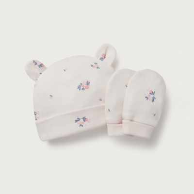 Organic Cotton Hattie Floral Hat & Mittens Set (0–12mths)