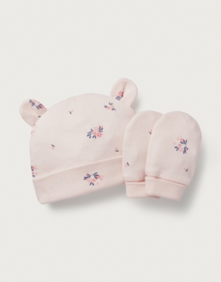 Organic Cotton Hattie Floral Hat & Mittens Set (0–12mths)