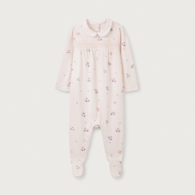 Organic Cotton Hattie Floral Smocked Collar Sleepsuit (0–24mths)