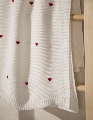 Organic Cotton Heart Embroidered Blanket