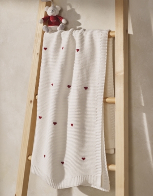 Organic Cotton Heart Embroidered Blanket