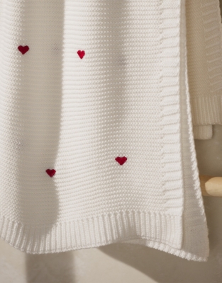 Organic Cotton Heart Embroidered Blanket