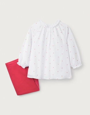 Organic Cotton Heart Embroidered Blouse & Pants Set (0–18mths)