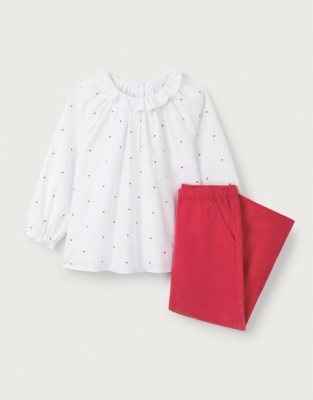 Organic Cotton Heart Embroidered Blouse & Pants Set (0–18mths)