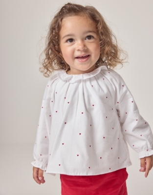 Organic Cotton Heart Embroidered Blouse & Pants Set (0–18mths)