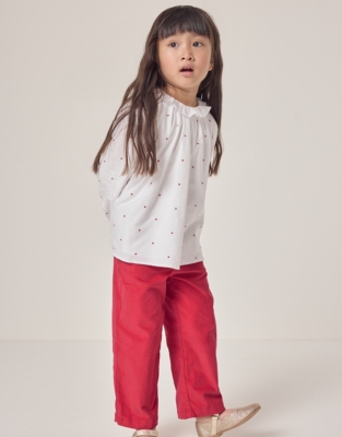 Organic Cotton Heart Embroidered Blouse & Trousers Set (18mths–6yrs)