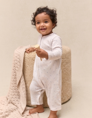 Organic Cotton Heart Pointelle Frill Collar Sleepsuit (0–24mths)