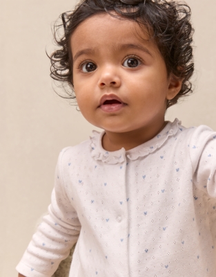 Organic Cotton Heart Pointelle Frill Collar Sleepsuit (0–24mths)