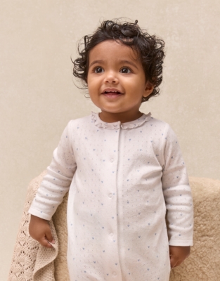Organic Cotton Heart Pointelle Frill Collar Sleepsuit (0–24mths)